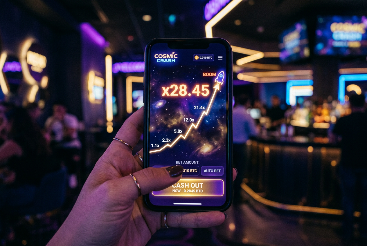 Widok nowoczesnego interfejsu gry kasynowej Crash na smartfonie